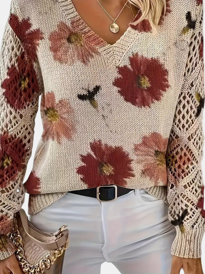 Helen - Elegant Floral V-Neck Sweater
