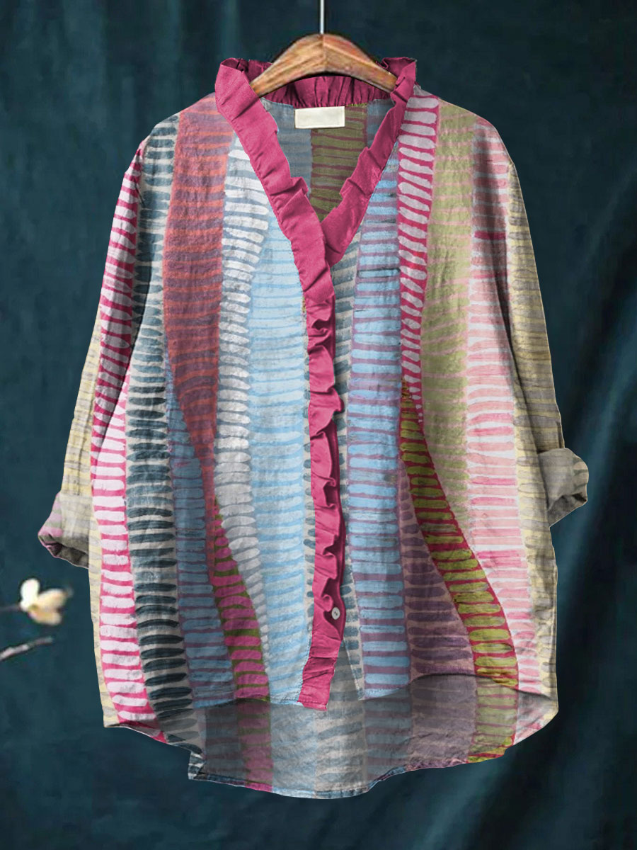 Indigo - Ruffle Collar Boho Blouse