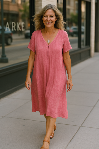 Naia | Cotton & Linen V-Neck Dress