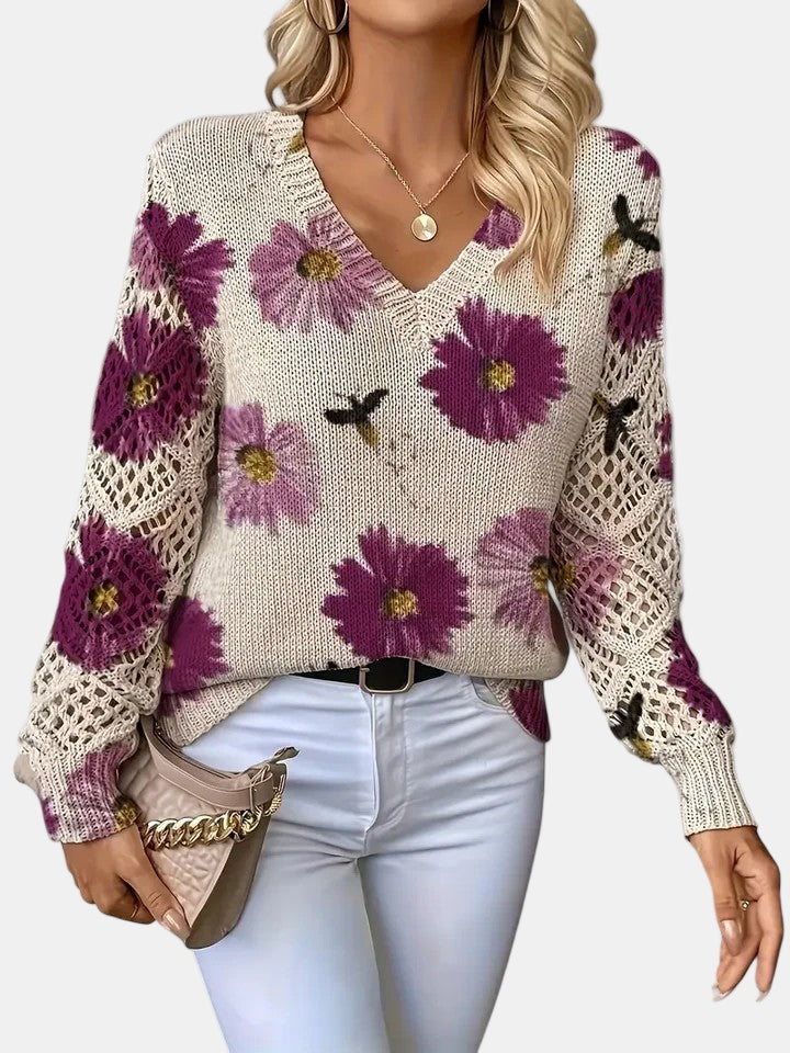 Helen - Elegant Floral V-Neck Sweater