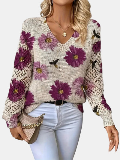 Helen - Elegant Floral V-Neck Sweater