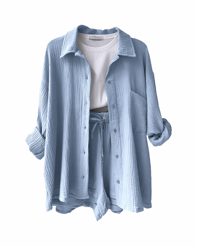 Maylee Cotton Button-Up Shorts Set