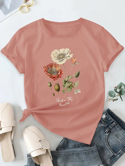 Aimilia | Elegant Short Sleeve T-Shirt With Floral Print