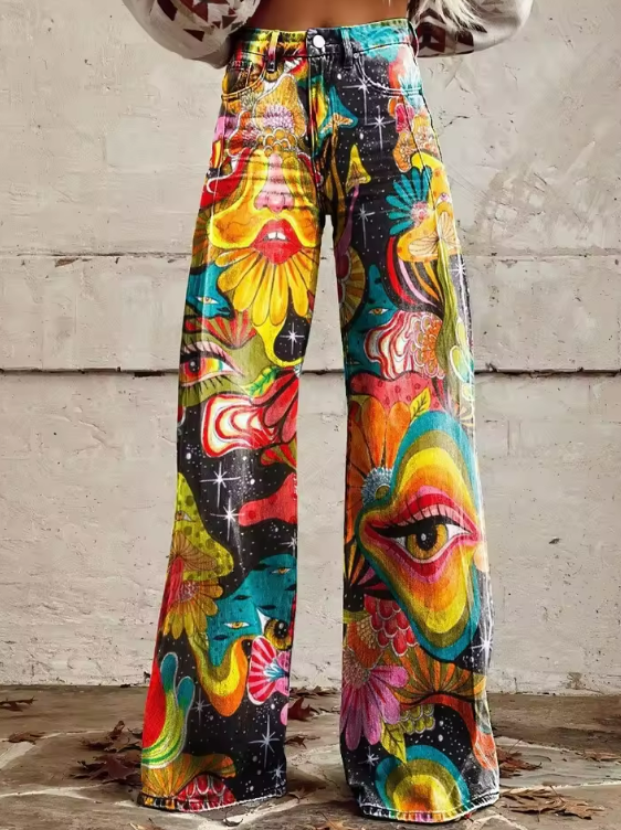 Sofie | Psychedelic Art Print Wide-Leg Jeans