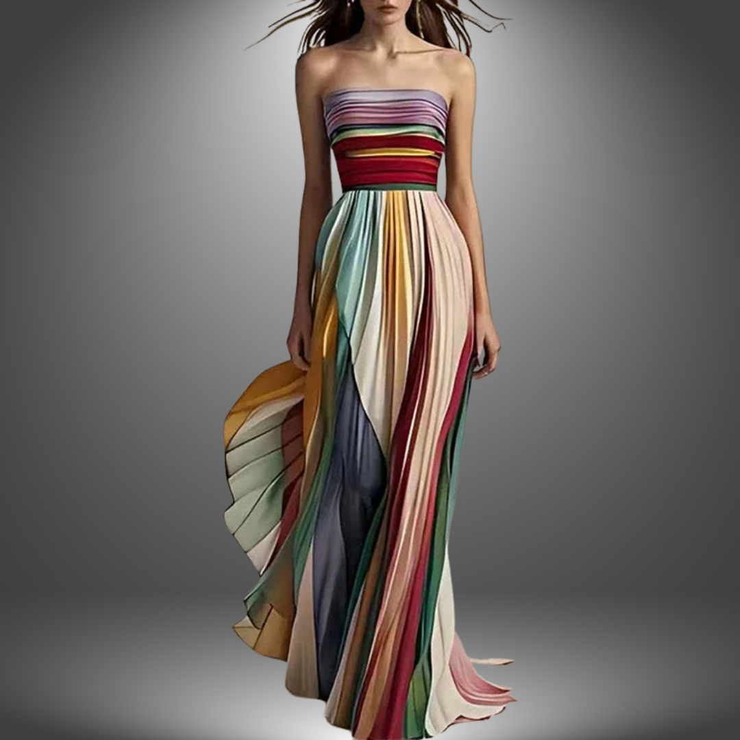 Marie | Strapless, Colorful, Pleated Maxi Dress