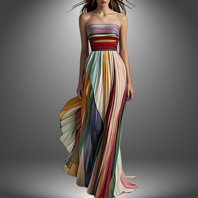 Marie | Strapless, Colorful, Pleated Maxi Dress