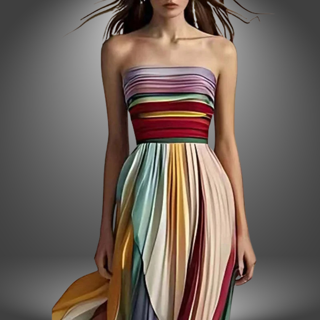 Marie | Strapless, Colorful, Pleated Maxi Dress