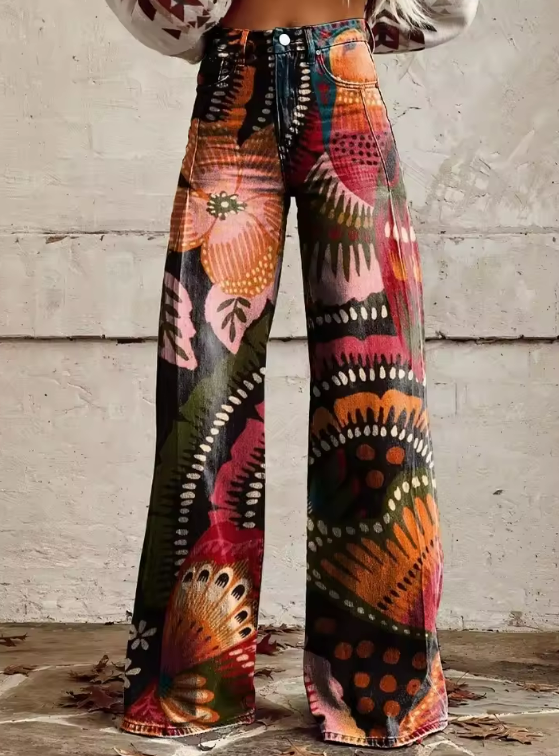 Asta | Bold Floral Print Wide-Leg Jeans