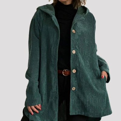 Daleny - Hooded Velvet Button Up Jacket