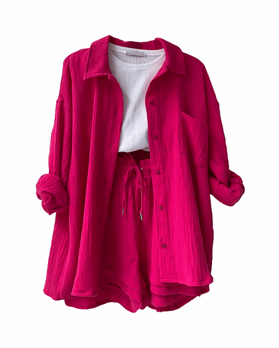 Maylee Cotton Button-Up Shorts Set