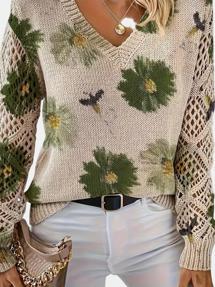 Helen - Elegant Floral V-Neck Sweater
