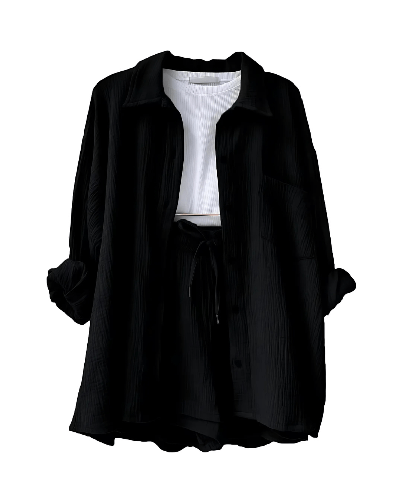 Maylee Cotton Button-Up Shorts Set