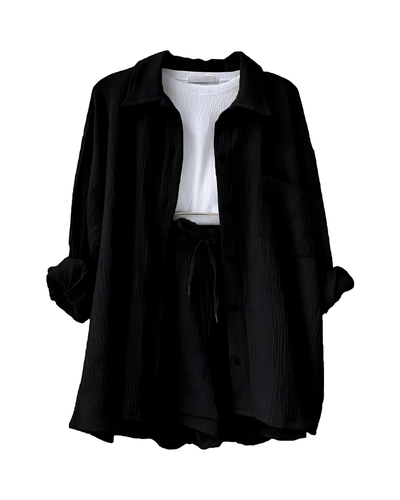 Maylee Cotton Button-Up Shorts Set