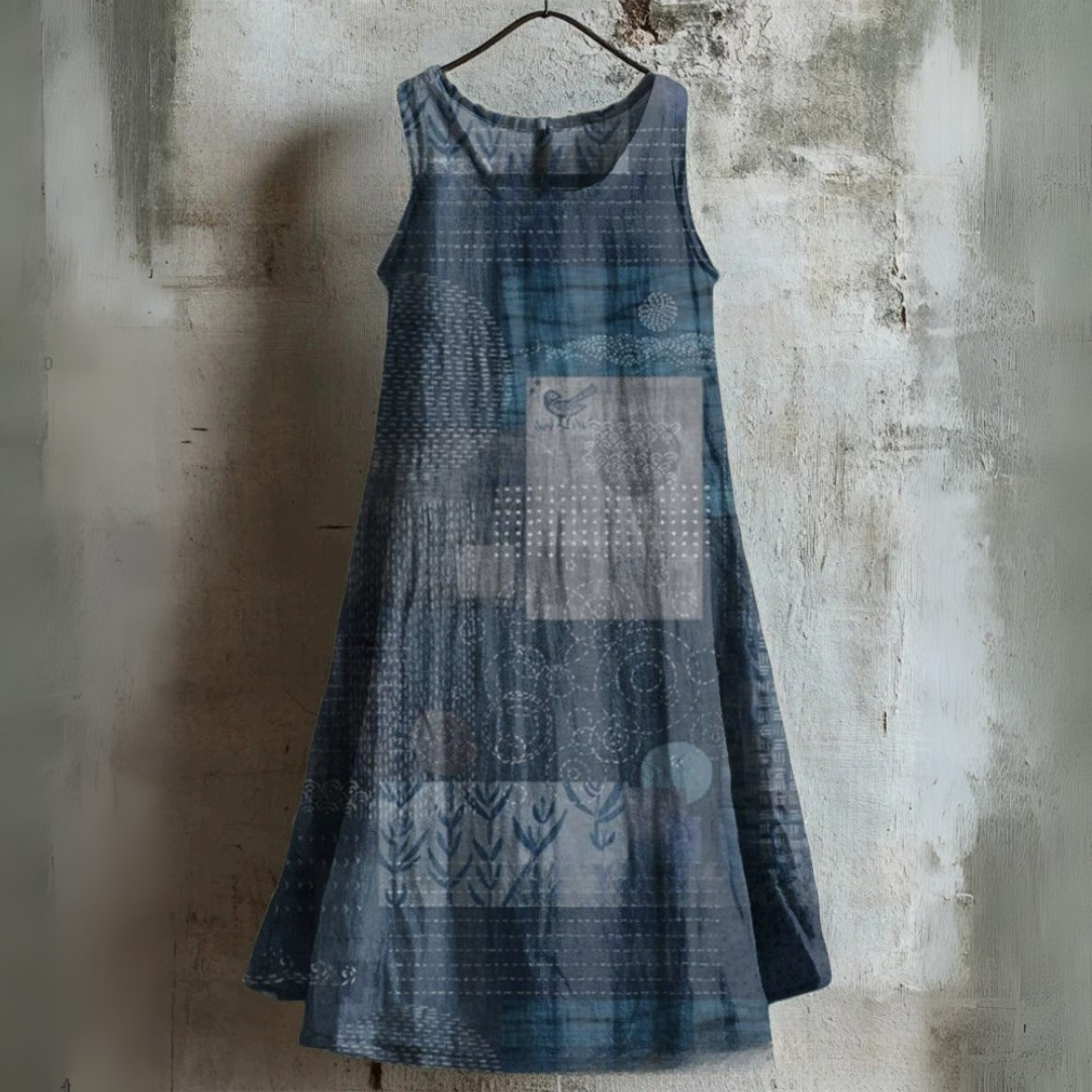 Vintage Blue Print Art Tank Dress