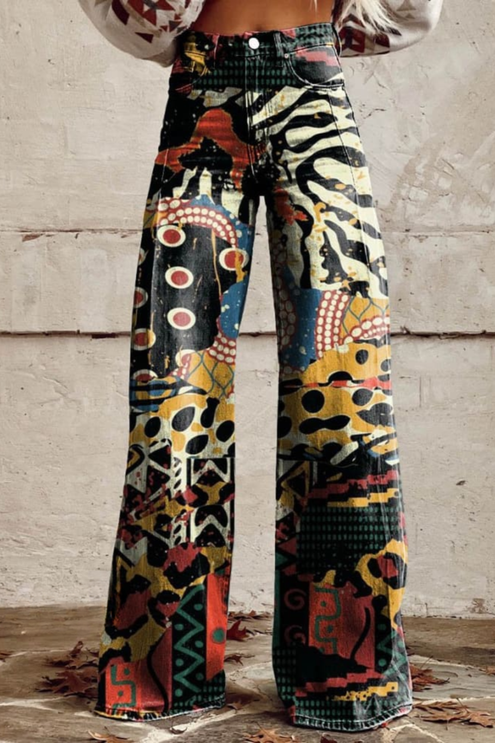 Nina | Abstract Print Wide-Leg Jeans