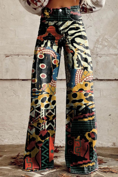 Nina | Abstract Print Wide-Leg Jeans