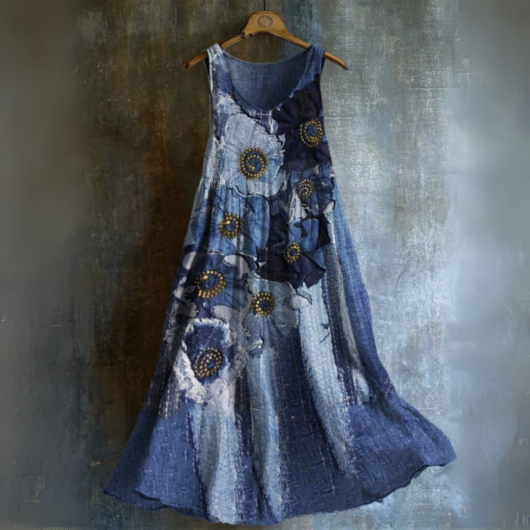 Midnight Blue Flower Art Tank Dress