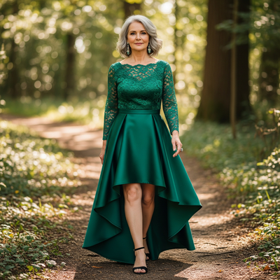 Evelyn™ High-Low Lace & Satin Dress