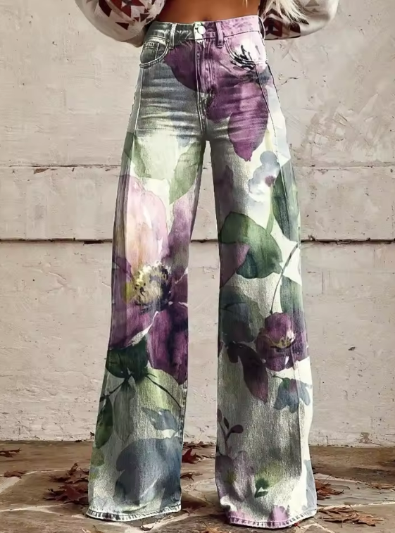 Nina | Floral Print Wide-Leg Jeans