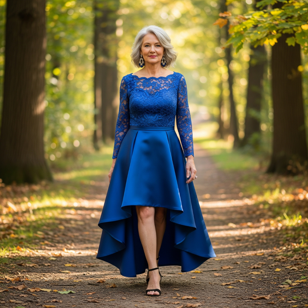 Evelyn™ High-Low Lace & Satin Dress