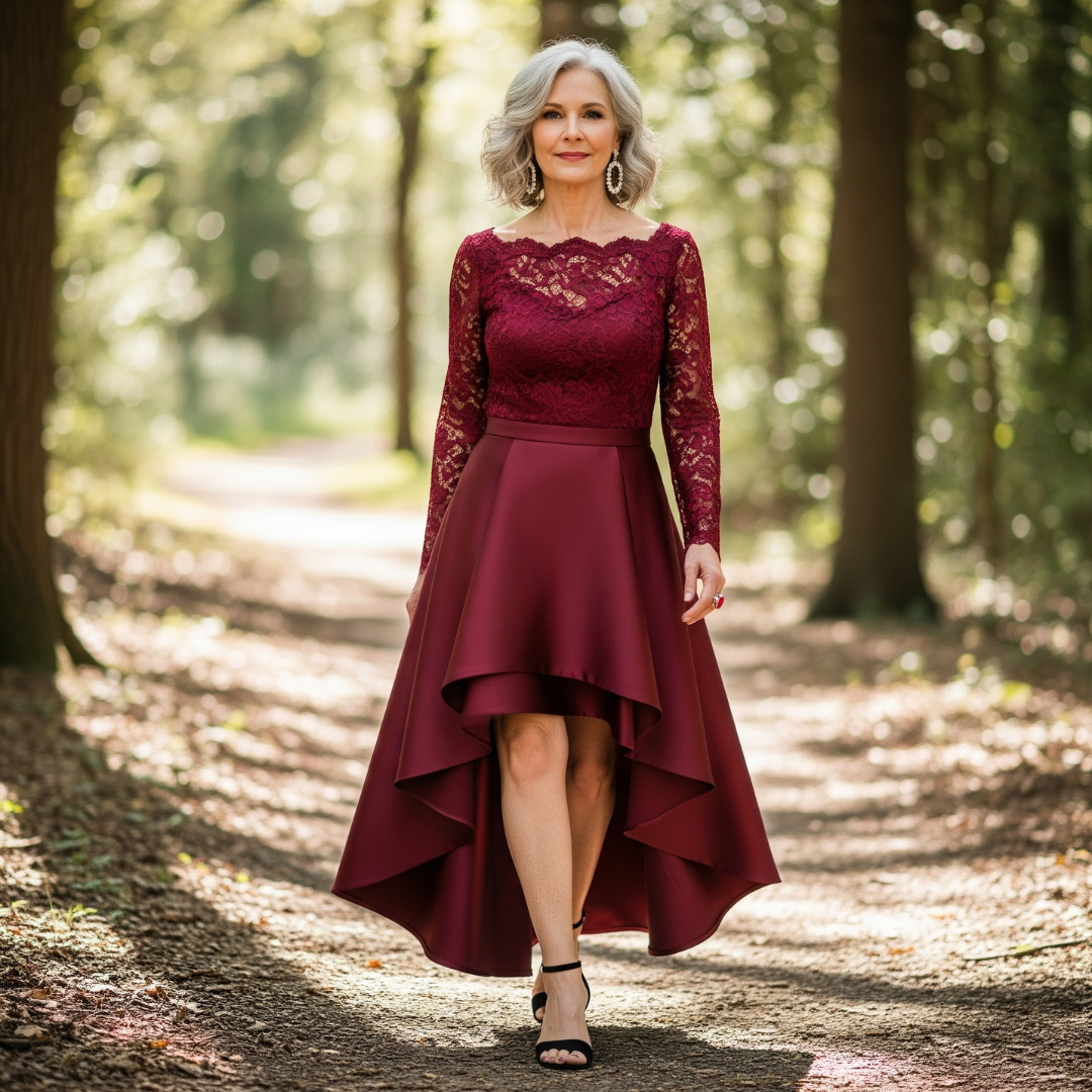 Evelyn™ High-Low Lace & Satin Dress