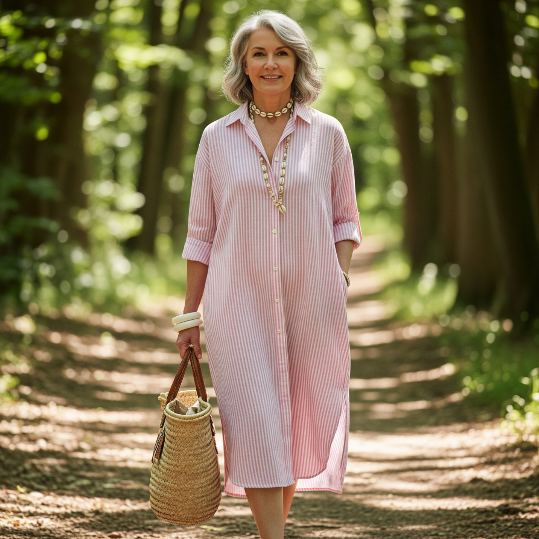 Alma™ - Elegant Striped Shirt Dress