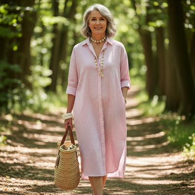 Alma™ - Elegant Striped Shirt Dress