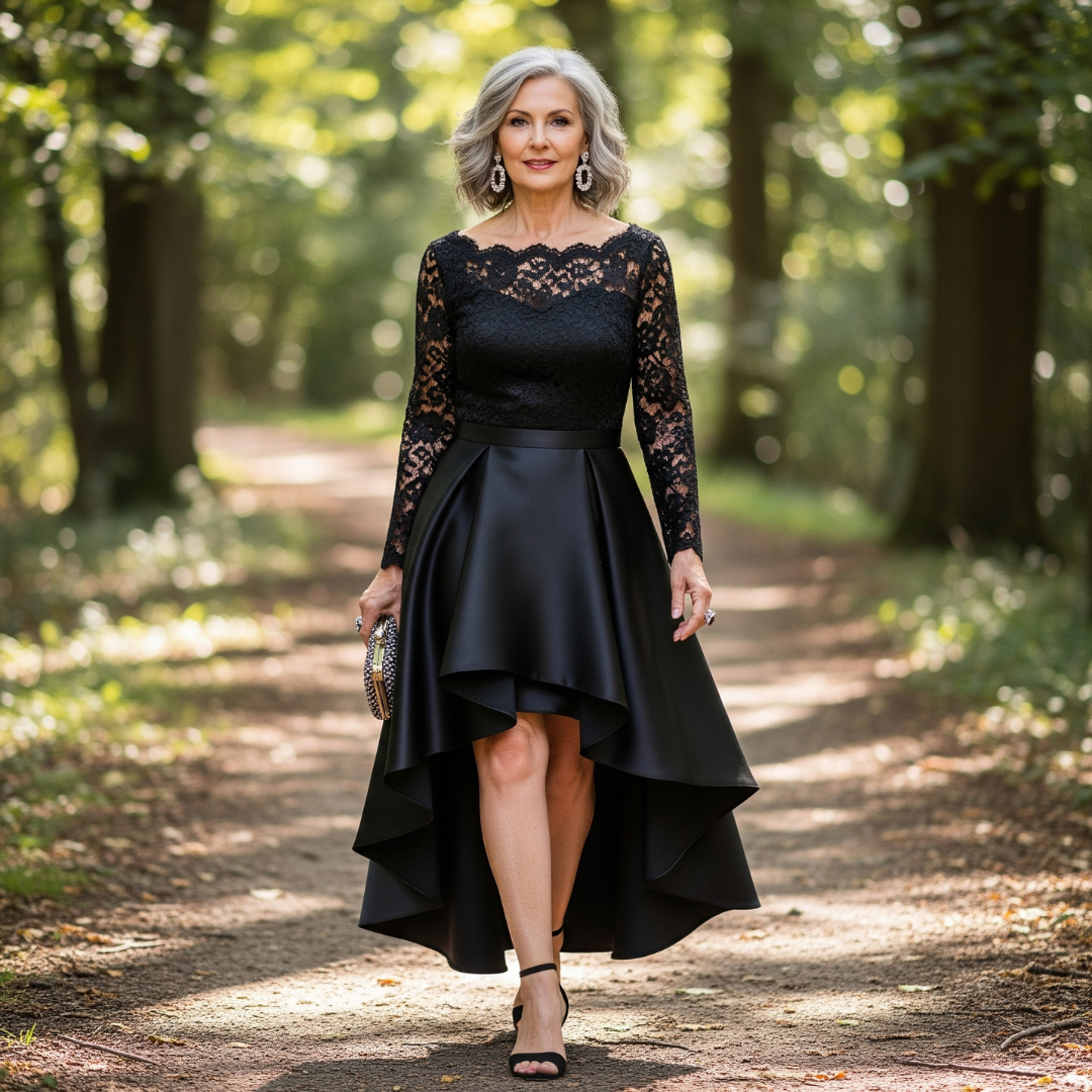 Evelyn™ High-Low Lace & Satin Dress