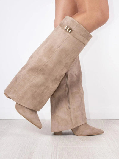 Eliza | Luxury Suede Look High Boots With Gold Accent