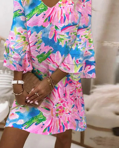 Sage - Art Print 3/4 Sleeve Mini Dress