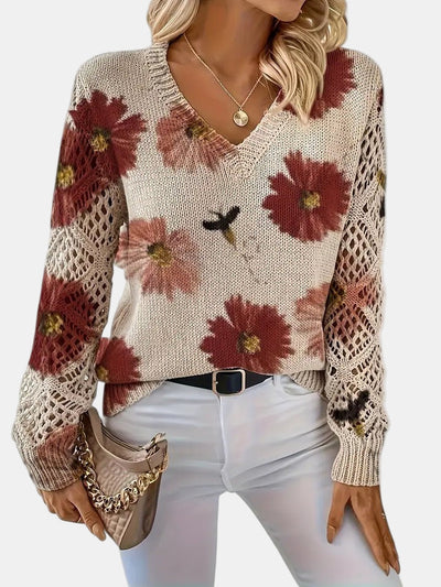 Helen - Elegant Floral V-Neck Sweater