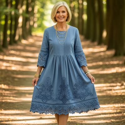 Leia™ - Elegant Lace Half-Sleeve V-Neck Dress for Women