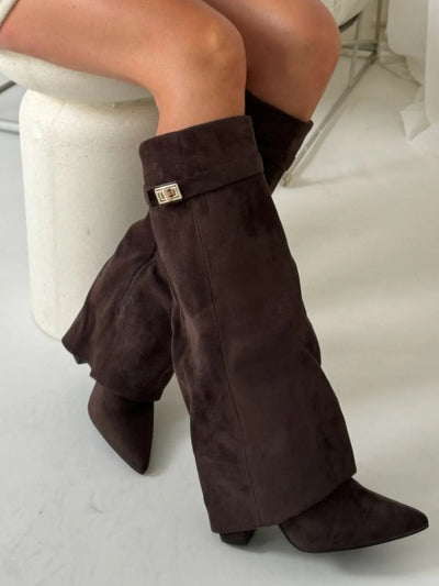 Eliza | Luxury Suede Look High Boots With Gold Accent