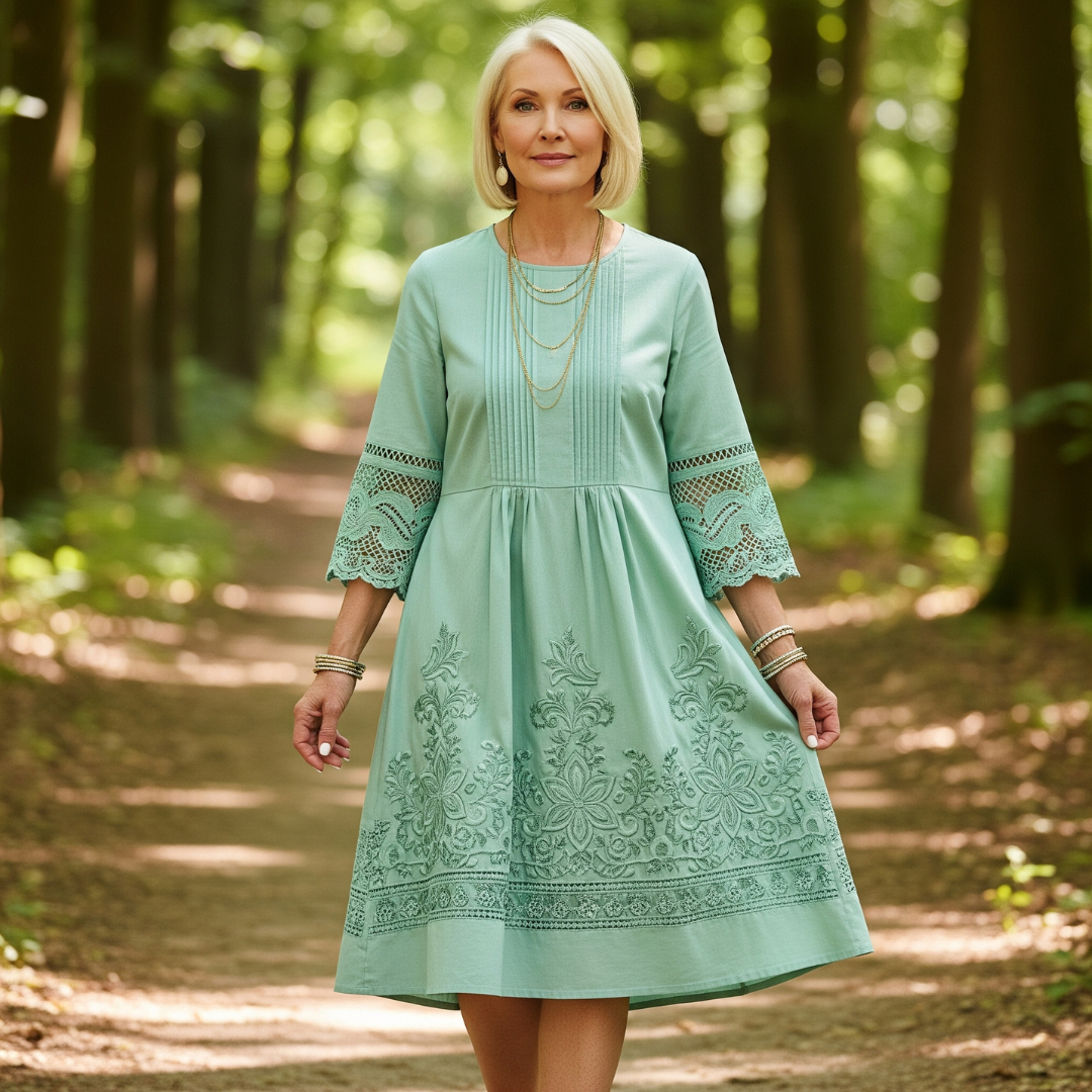 Leia™ - Elegant Lace Half-Sleeve V-Neck Dress for Women