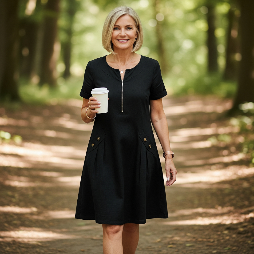 Sofia - Elegant Short Sleeve Cotton Dress With Pockets