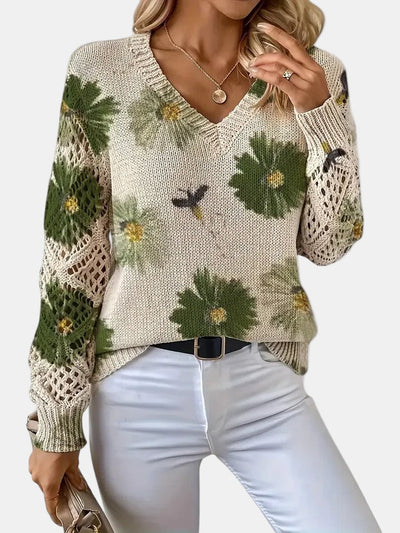 Helen - Elegant Floral V-Neck Sweater
