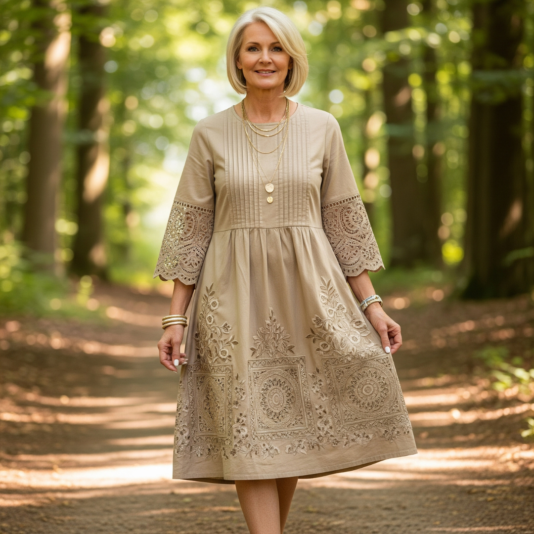 Leia™ - Elegant Lace Half-Sleeve V-Neck Dress for Women