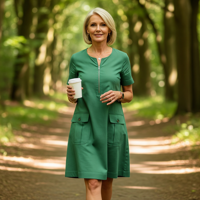 Sofia - Elegant Short Sleeve Cotton Dress With Pockets