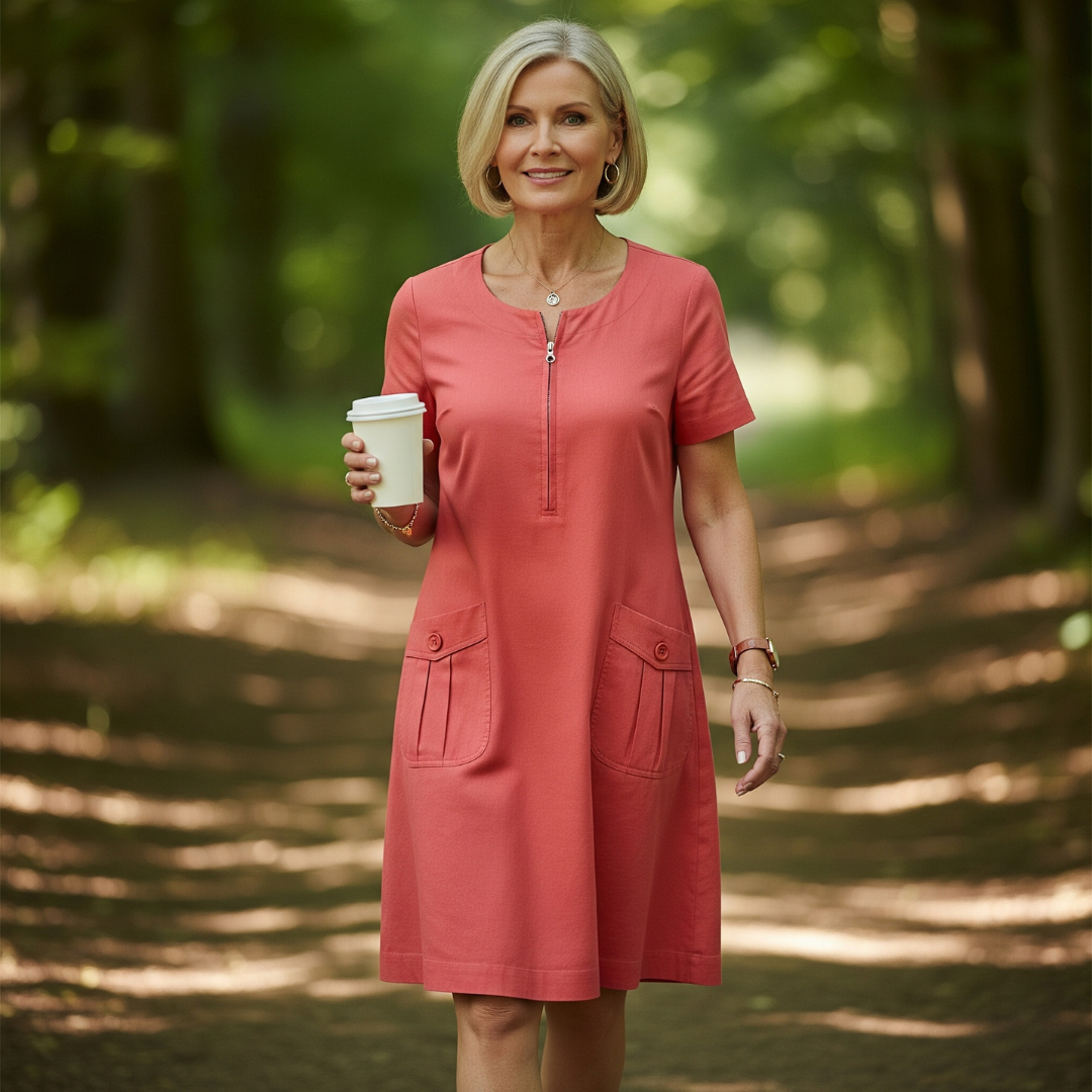 Sofia - Elegant Short Sleeve Cotton Dress With Pockets