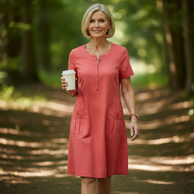 Sofia - Elegant Short Sleeve Cotton Dress With Pockets