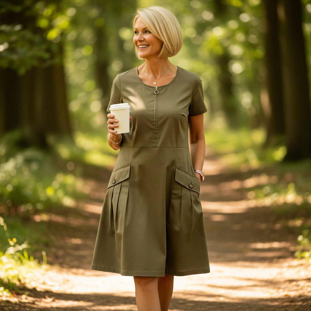 Sofia - Elegant Short Sleeve Cotton Dress With Pockets