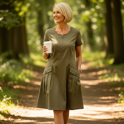 Sofia - Elegant Short Sleeve Cotton Dress With Pockets