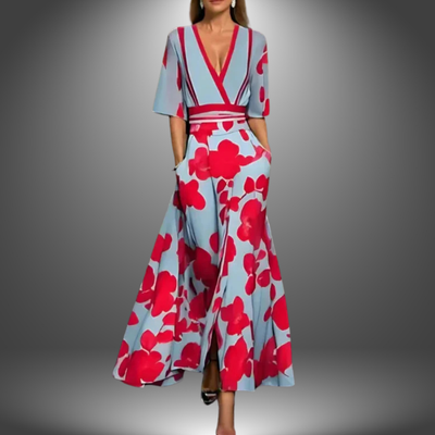 Margrethe | Chic Floral Maxi Dress with V-Neck