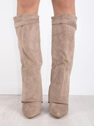 Eliza | Luxury Suede Look High Boots With Gold Accent