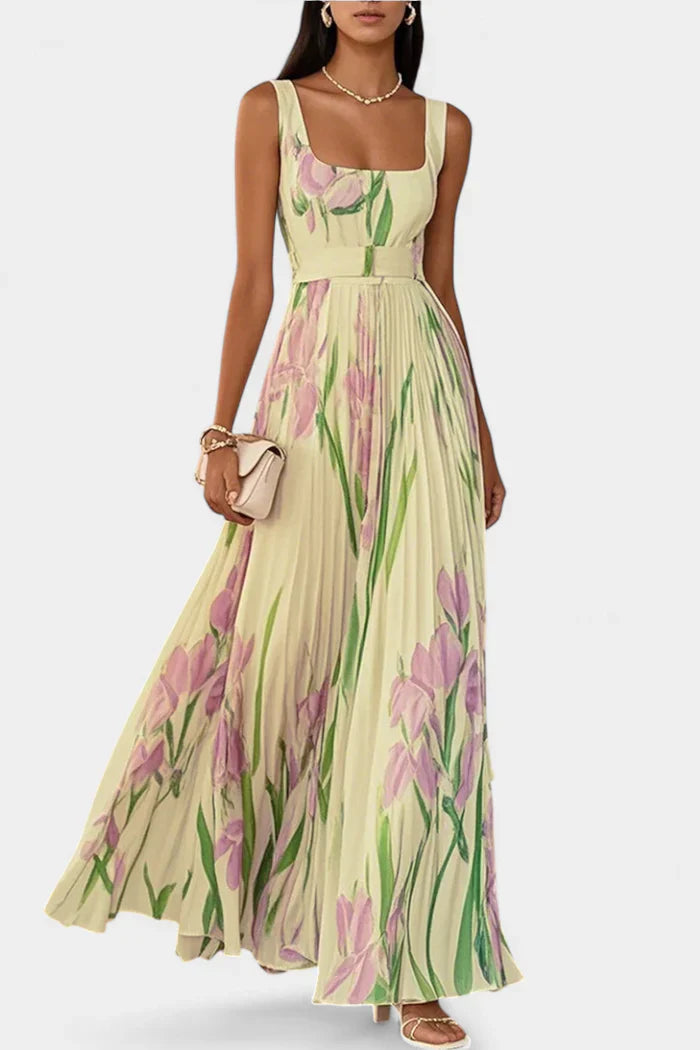 Erica – Long Pleated Floral Dress