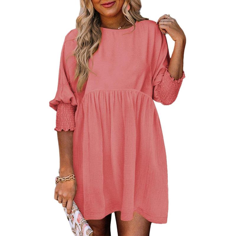 Mirasol - Crew Neck Loose Fit Mini Dress