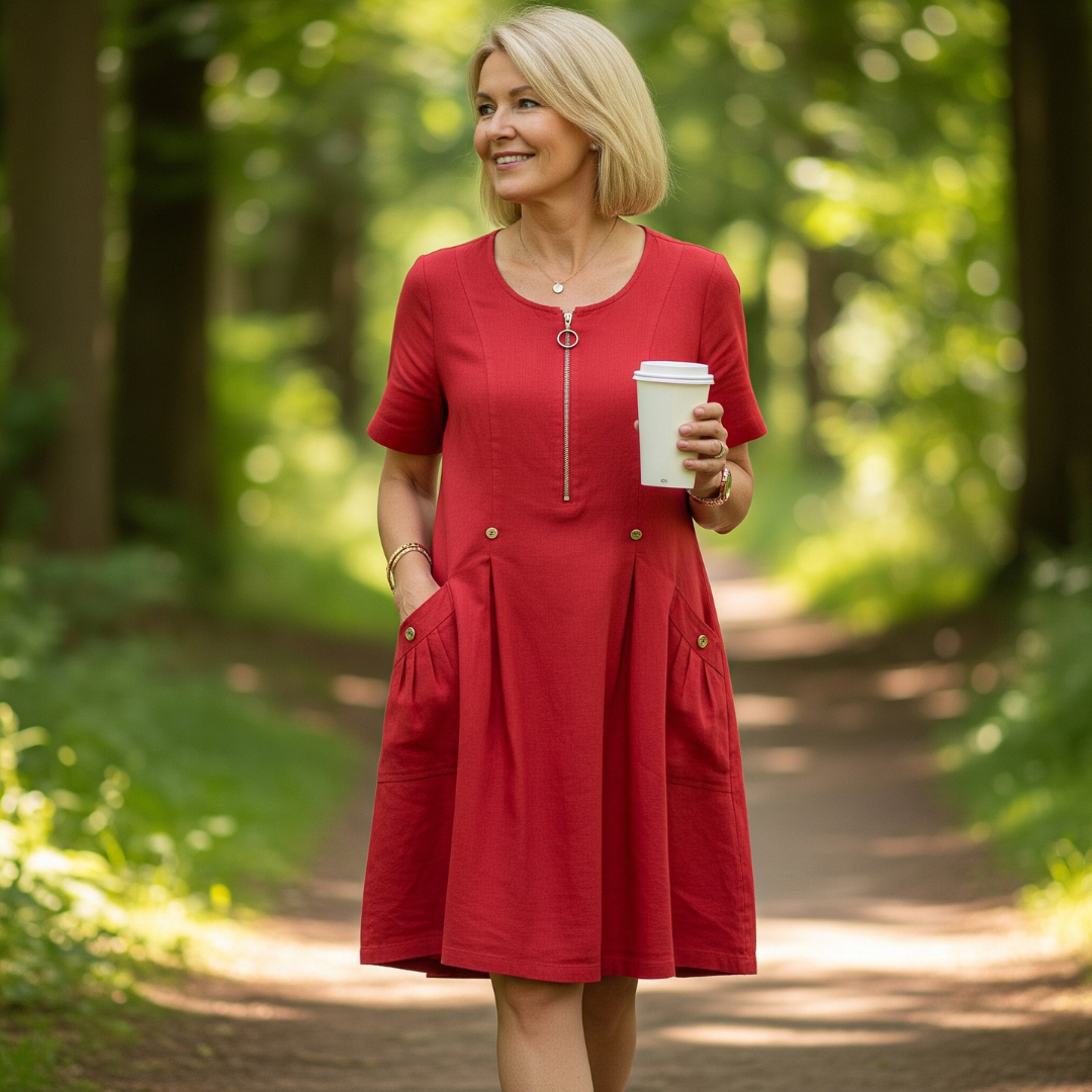 Sofia - Elegant Short Sleeve Cotton Dress With Pockets