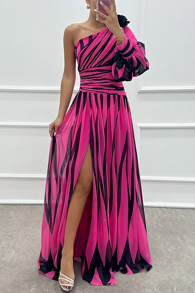 Shiloh - Elegant Striped One Shoulder Maxi Dress