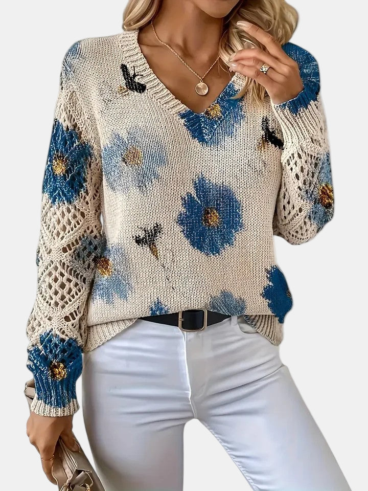 Helen - Elegant Floral V-Neck Sweater