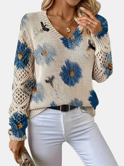 Helen - Elegant Floral V-Neck Sweater